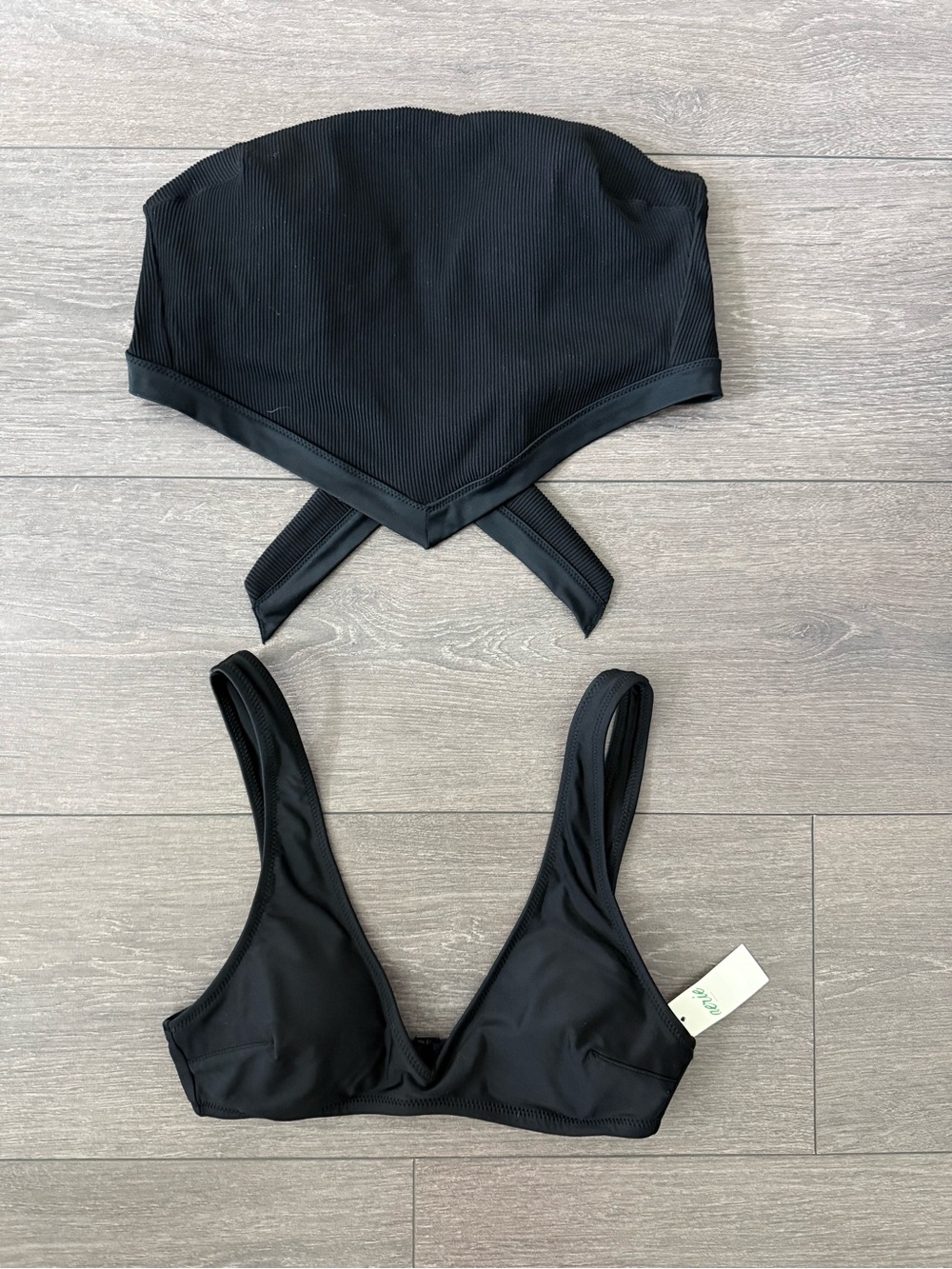 aerie Black Ribbed Two-Piece Swim bikini Set Top XS crop